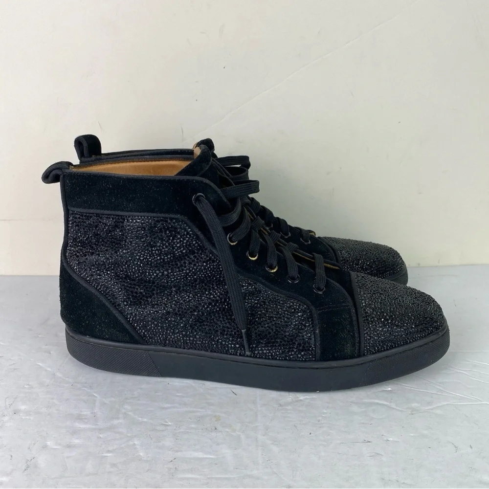 Christian Louboutin Black Suede Chukka Boots with Crystal Toe